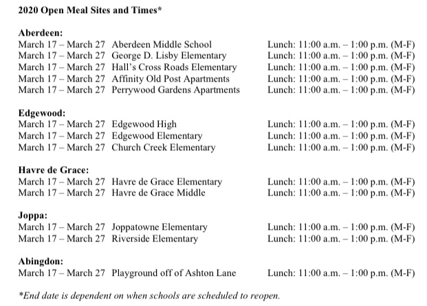 Harford County Public Schools to Provide Meals During Emergency Closure