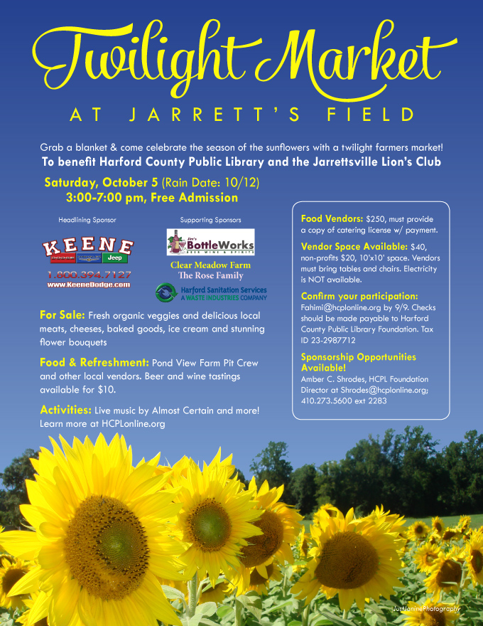 Harford County Public Library Announces Twilight Farmers Market in Jarrettsville on Oct. 5