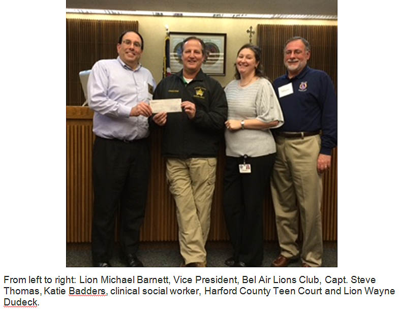 Bel Air Lions Club Supports Harford County Teen Court