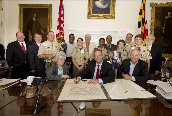 Gov. O’Malley Presents Sheepskin Land Patent to Harford County Boy Scouts; Transfers 19 Acres to Broad Creek Camp