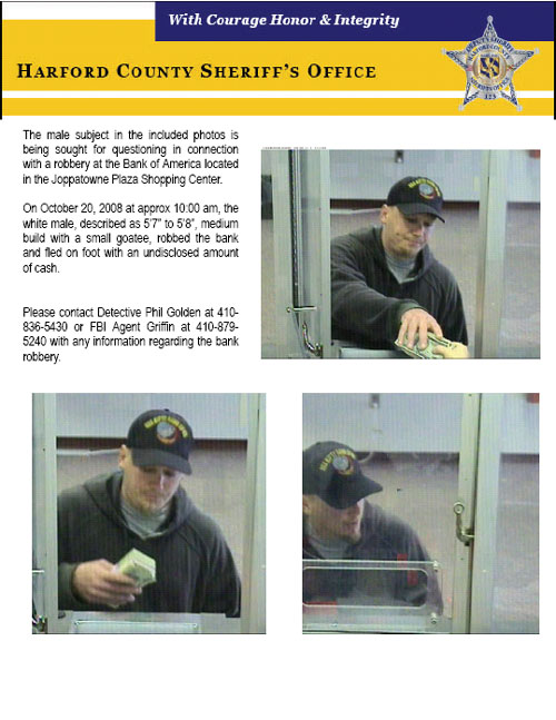 Man sought in Harford County bank robbery